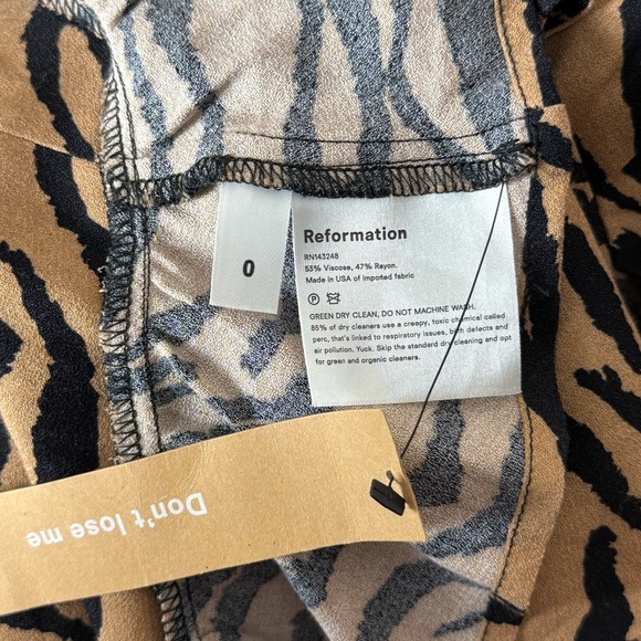 NWT REFORMATION Tiger Stripe Sweetheart Neck Puff Sleeve Peplum Coquette Top 0 - Picture 8 of 8